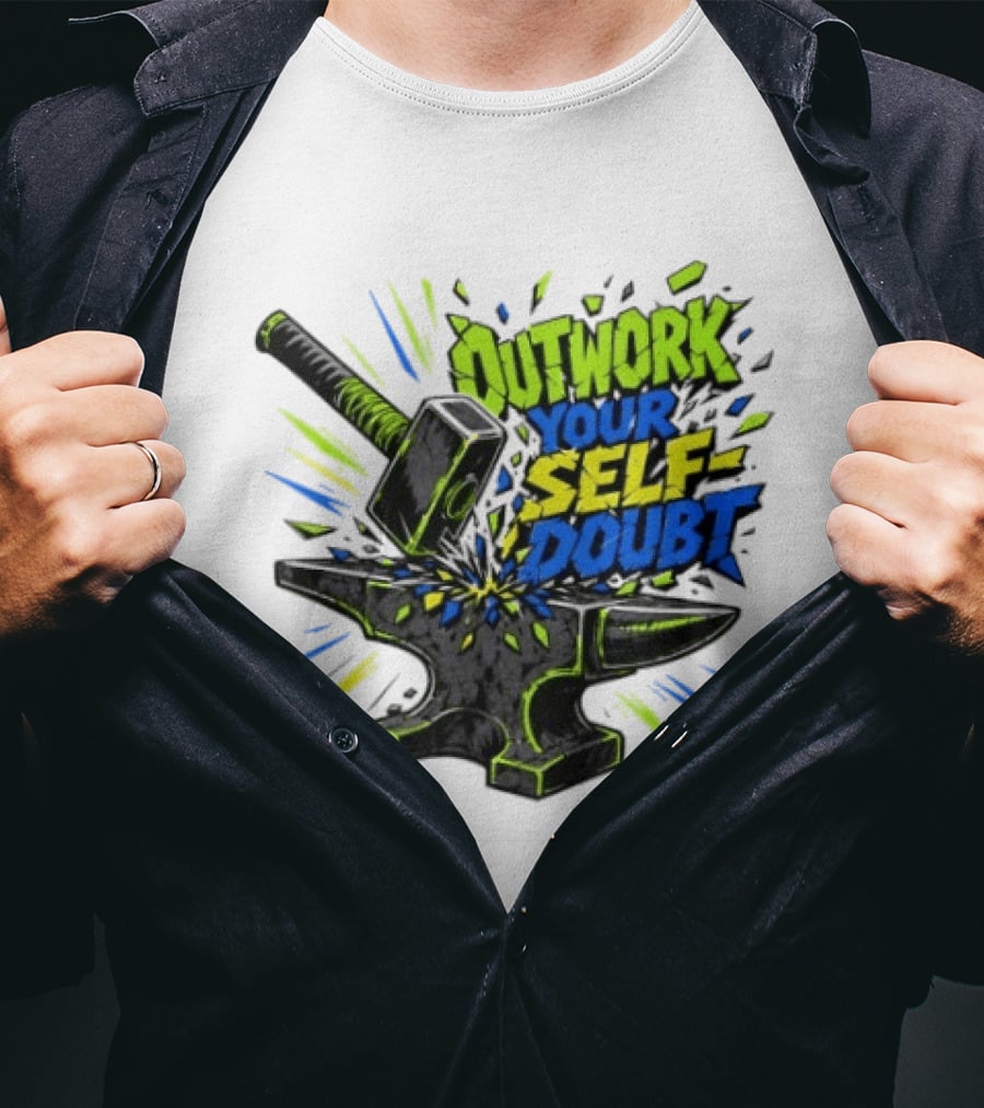 Outwork Your Self Doubt Inspirational Hammer And Anvil Motivational T-Shirt