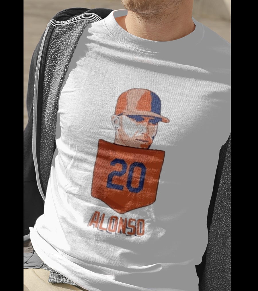 Pete Alonso 20 New York Mets MLB Baseball Pocket T-Shirt