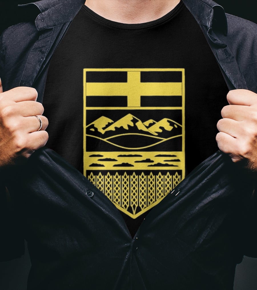 Alberta Stands Free Canada Provincial Emblem Mountains Crest T-Shirt