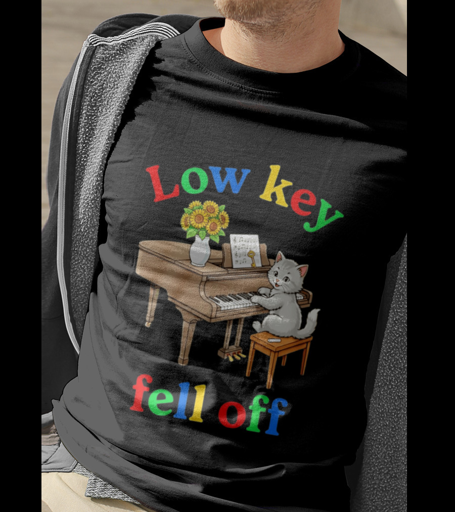 Low Key Cat On Piano Fell Off T-Shirt