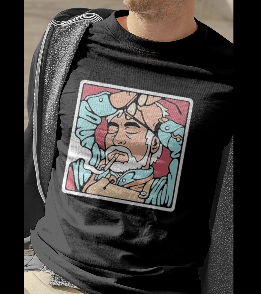 Drew Wise Tired Relaxed Bearded Figure With Pipe And Eyeglasses Japanese Ukiyo E T-Shirt