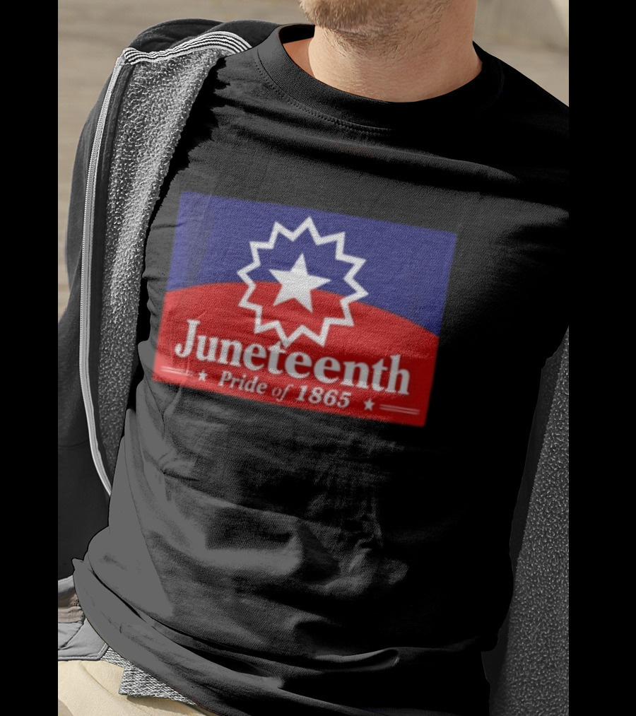 Juneteenth Pride Of 1865 Starburst Symbol On Red And Blue T-Shirt