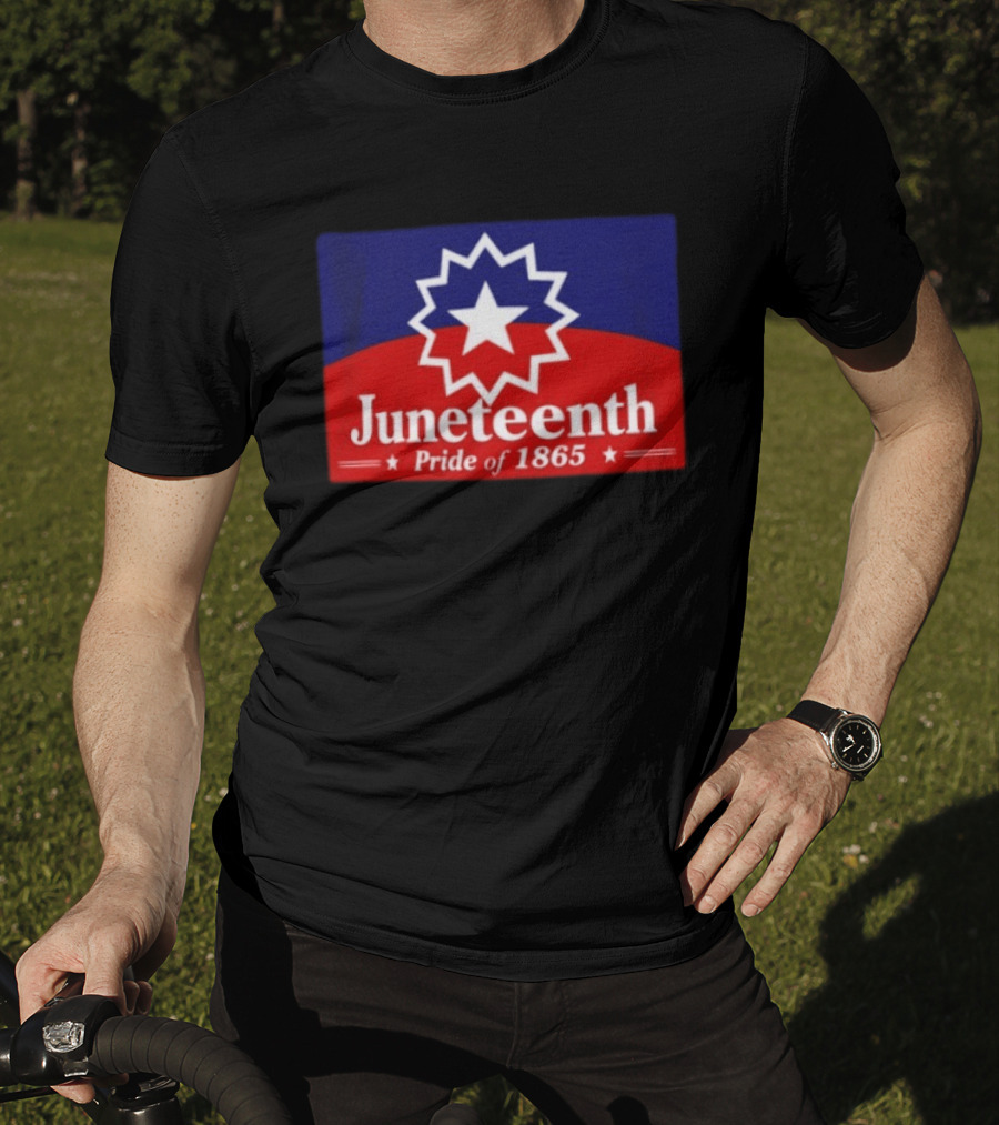 Juneteenth Pride Of 1865 Starburst Symbol On Red And Blue T-Shirt