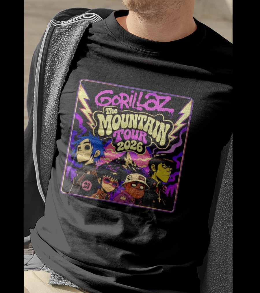 Gorillaz The Mountain Tour 2026 2D Murdoc Niccals Lightning T-Shirt