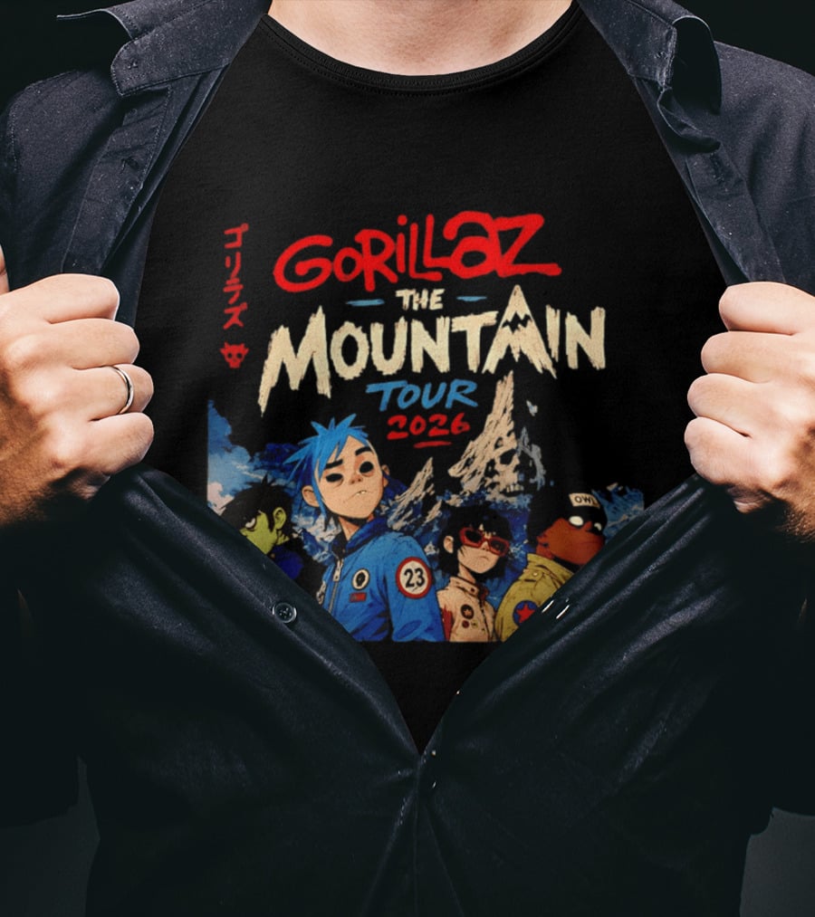 Gorillaz The Mountain Tour 2026 Damon Albarn Animation Characters T-Shirt