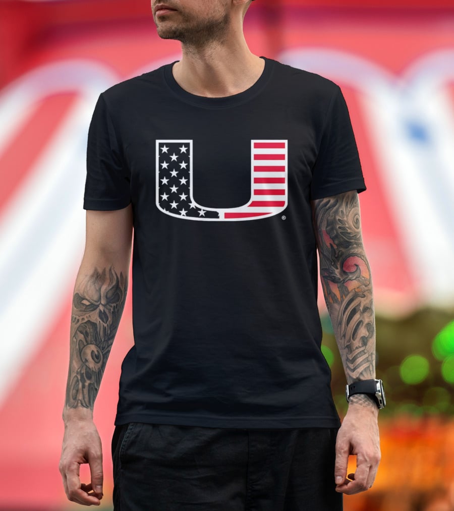 Stars And Stripes Miami Hurricanes U American Flag T-Shirt
