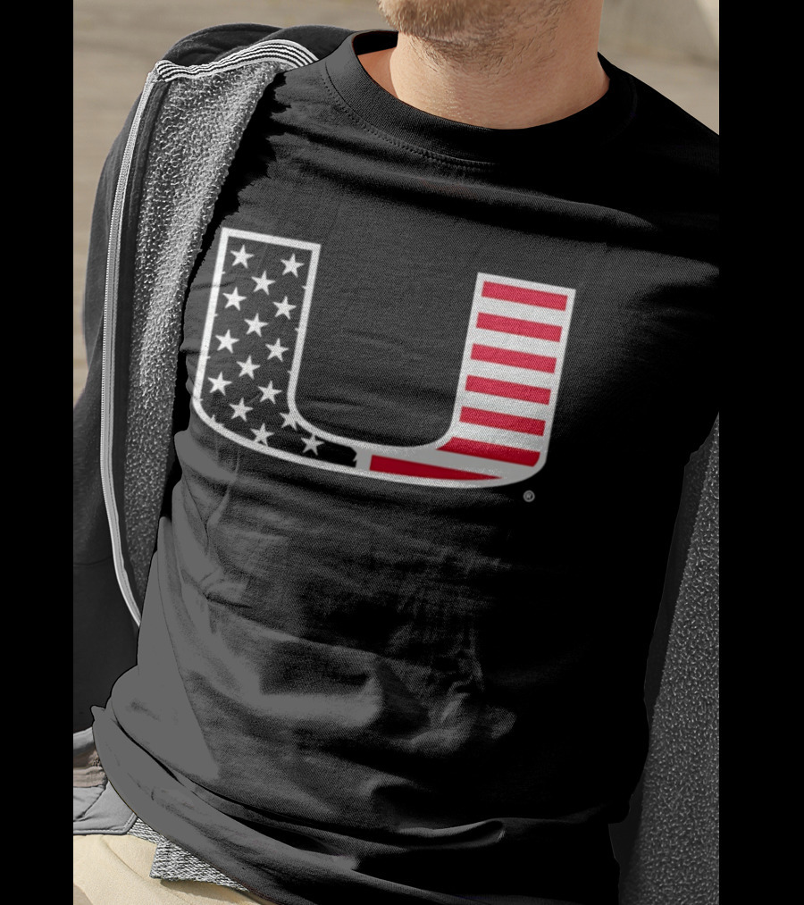 Stars And Stripes Miami Hurricanes U American Flag T-Shirt