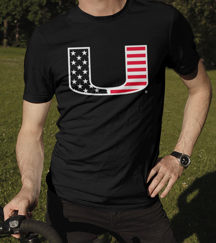 Stars And Stripes Miami Hurricanes U American Flag T-Shirt