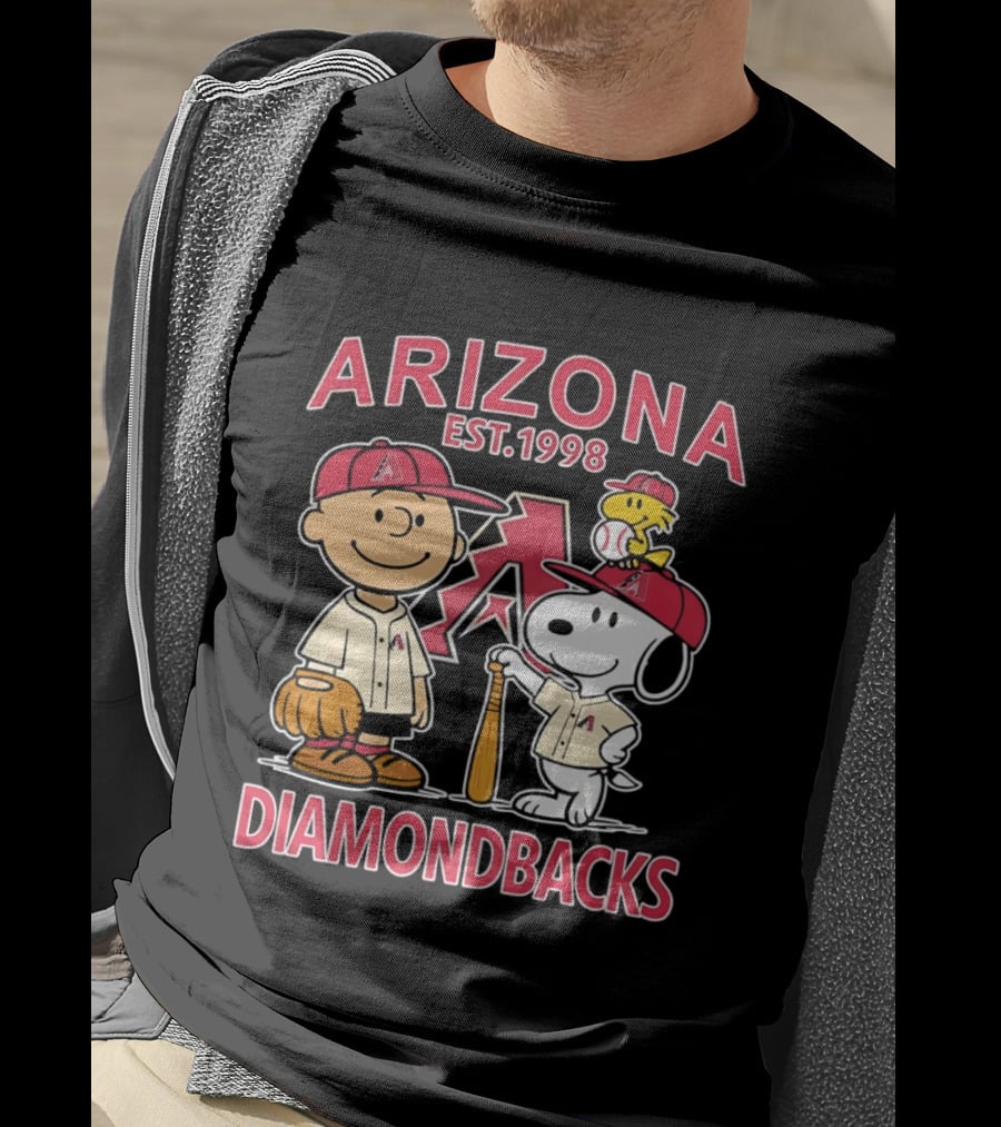 Peanuts Arizona Diamondbacks Est 1998 Charlie Brown Snoopy Woodstock Baseball Collaboration T-Shirt