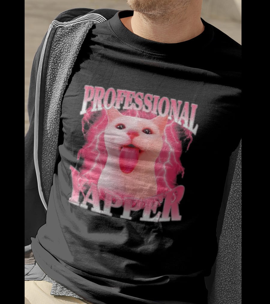Professional Yapper Cat Pink Lightning Tongue Out T-Shirt