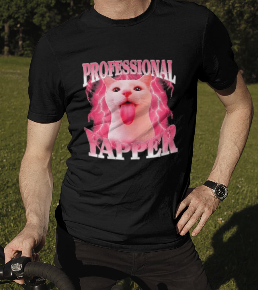 Professional Yapper Cat Pink Lightning Tongue Out T-Shirt