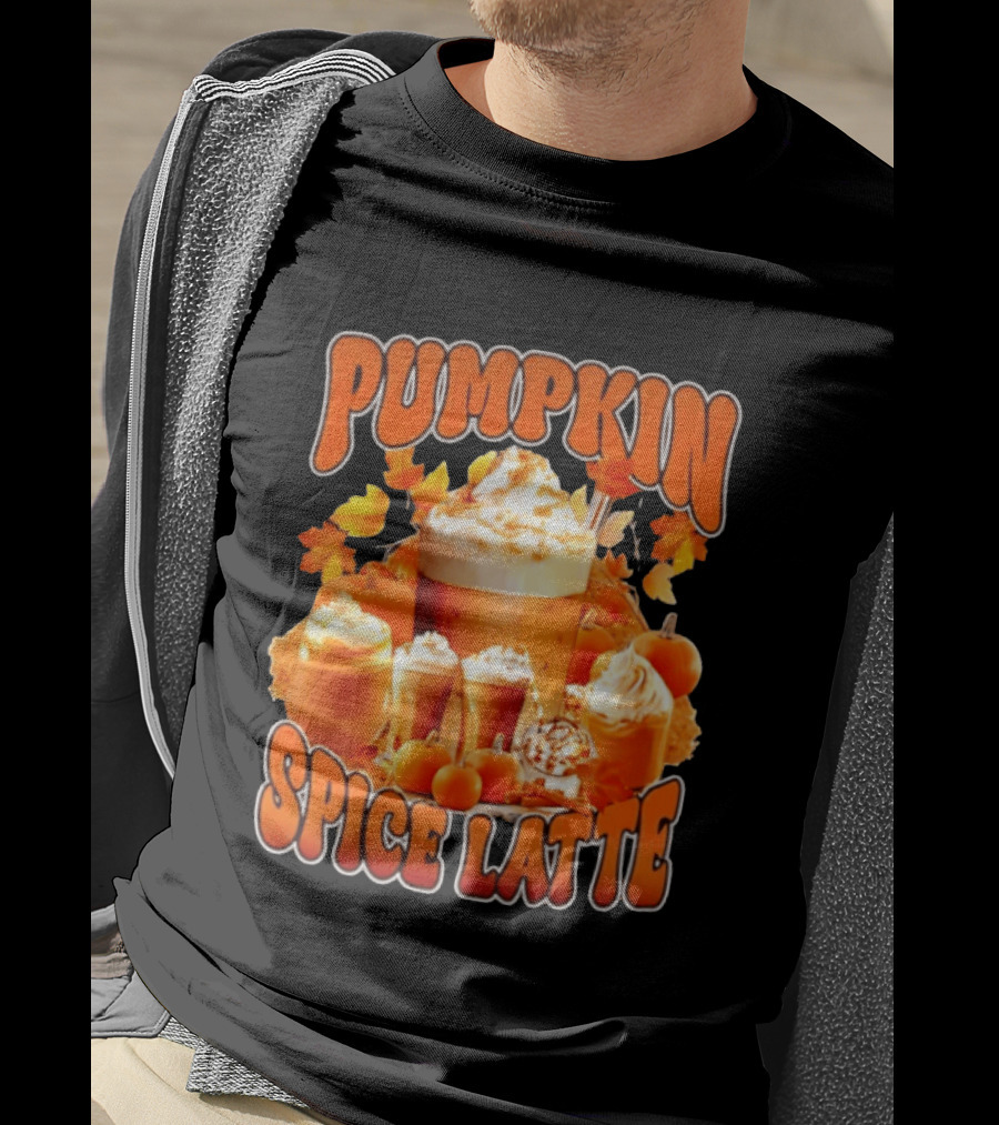 Pumpkin Spice Latte Fall Autumn Halloween Beverage With Whipped Cream And Leaves T-Shirt