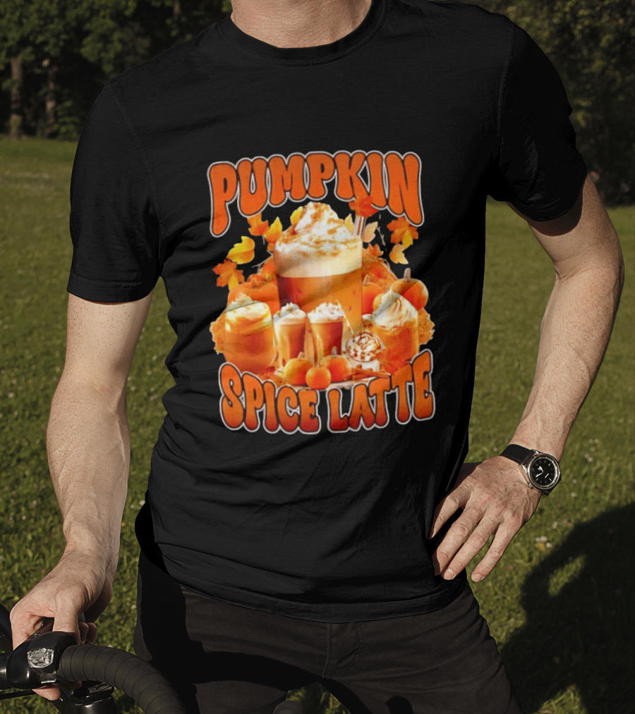 Pumpkin Spice Latte Fall Autumn Halloween Beverage With Whipped Cream And Leaves T-Shirt