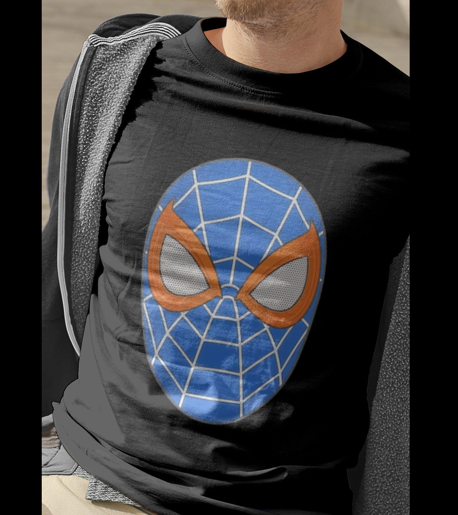 Spidey Spider Man Blue Mask With Orange Eyes And Web T-Shirt