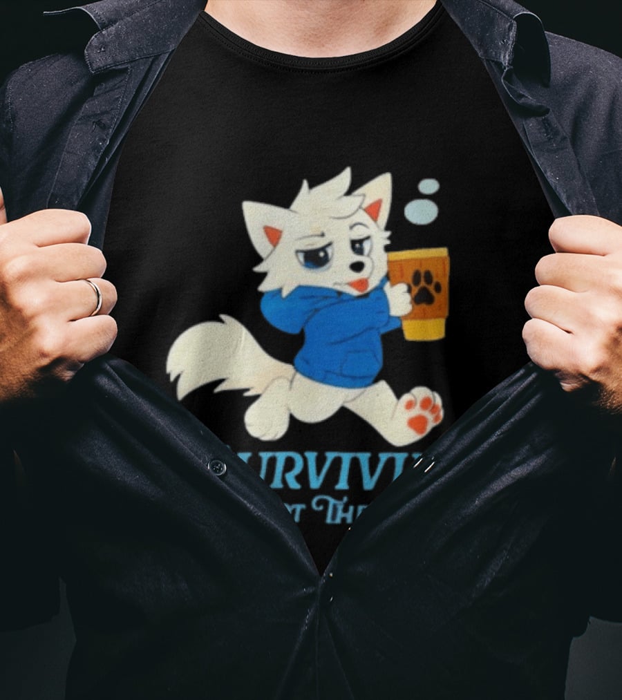 Surviving Not Thriving Cute Fox Coffee Paw Print T-Shirt