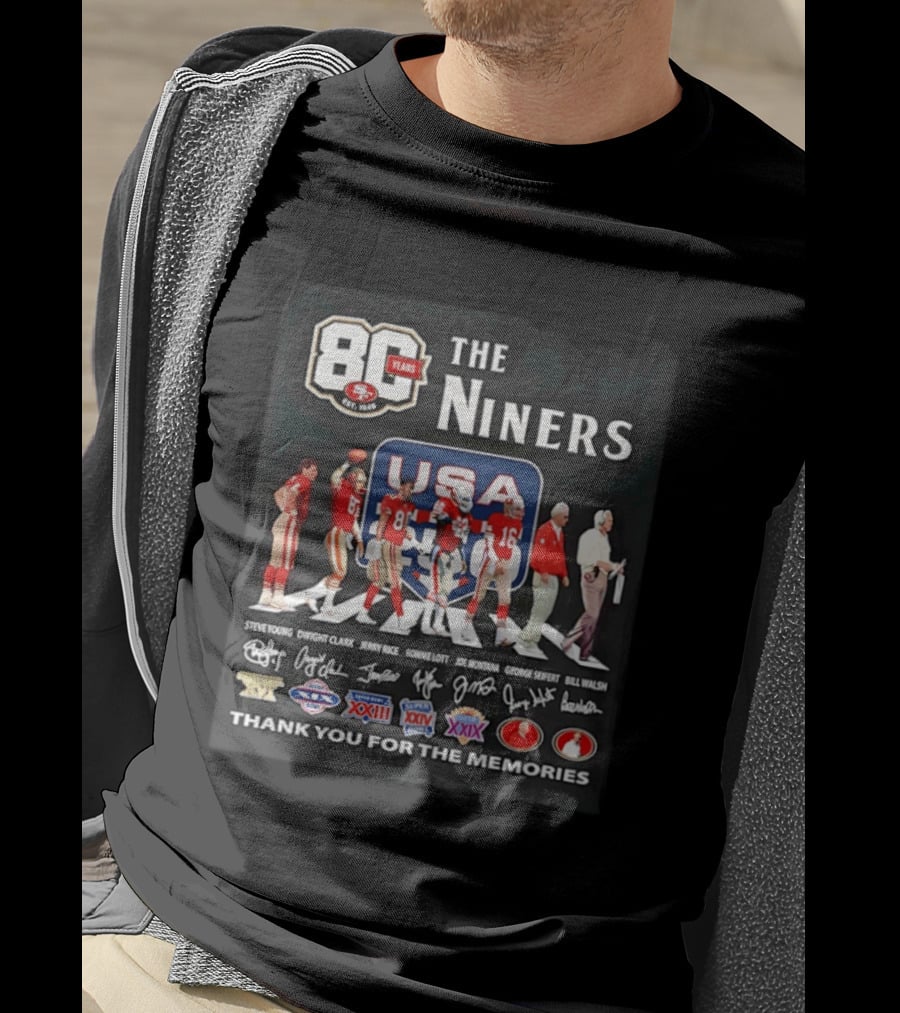 San Francisco 49ers 80 Years The Niners USA Abbey Road Legends Thank You For The Memories T-Shirt