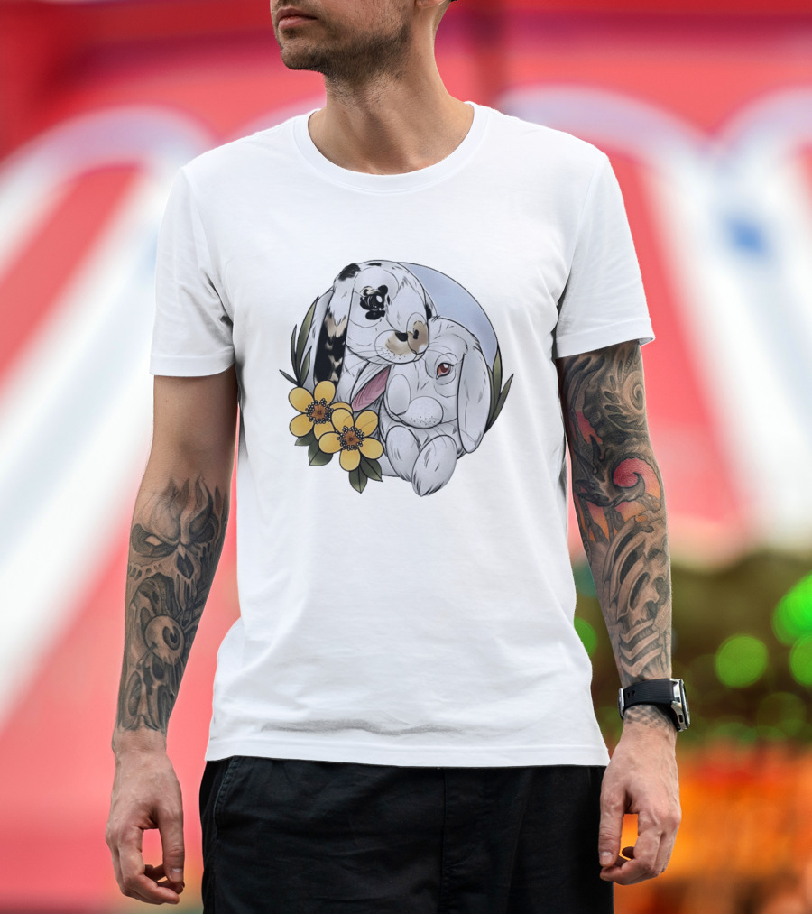Clement Rabbit Rescue Bunnies With Yellow Flowers Wildlife Charm T-Shirt