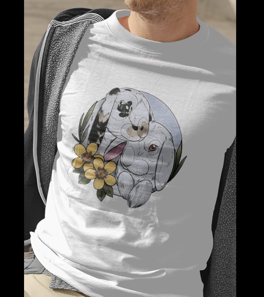 Clement Rabbit Rescue Bunnies With Yellow Flowers Wildlife Charm T-Shirt