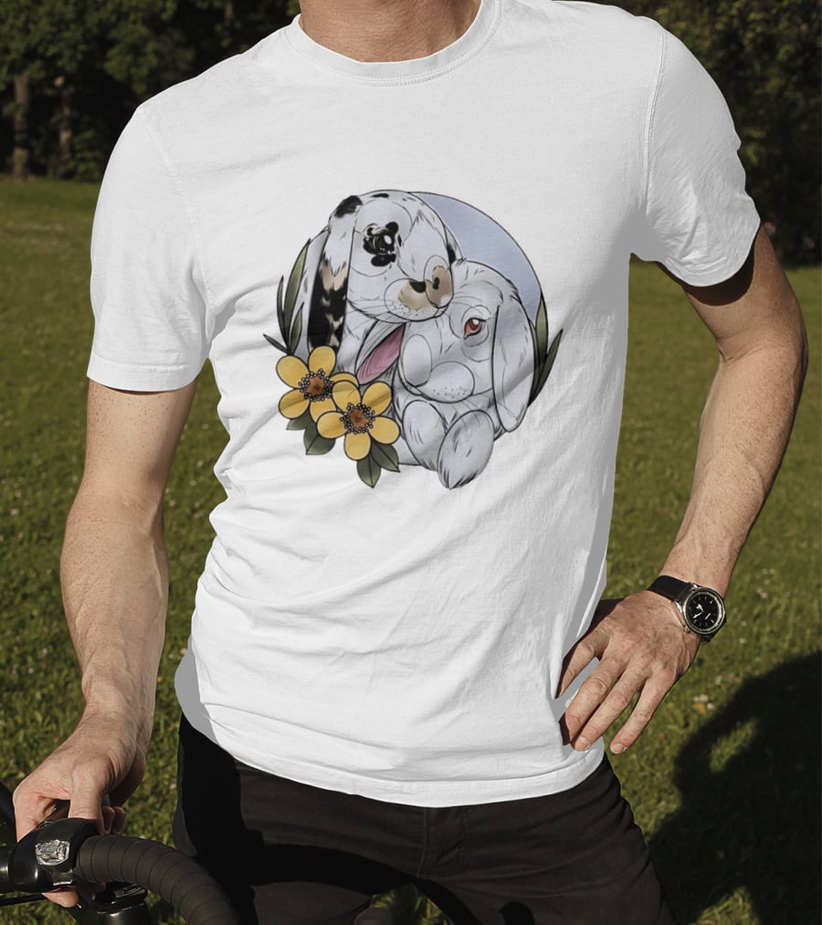 Clement Rabbit Rescue Bunnies With Yellow Flowers Wildlife Charm T-Shirt