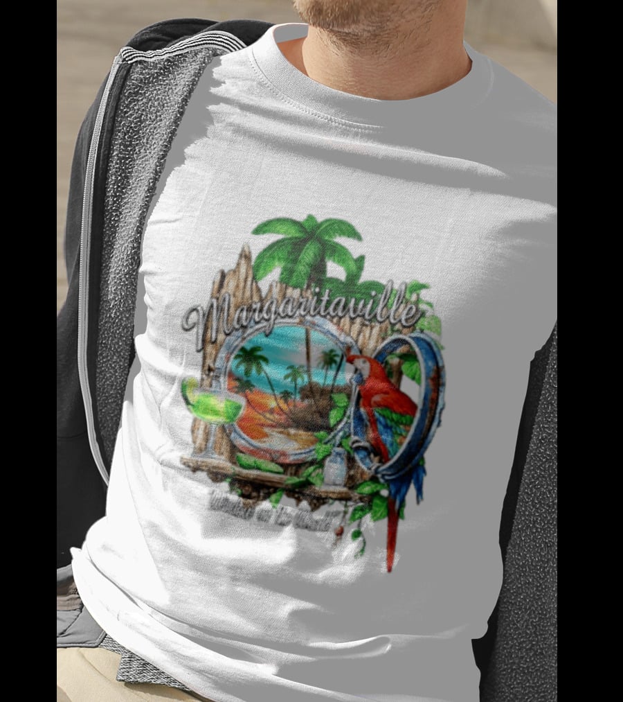 Margaritaville Tropical Parrot Beach Scene Window On The World T-Shirt