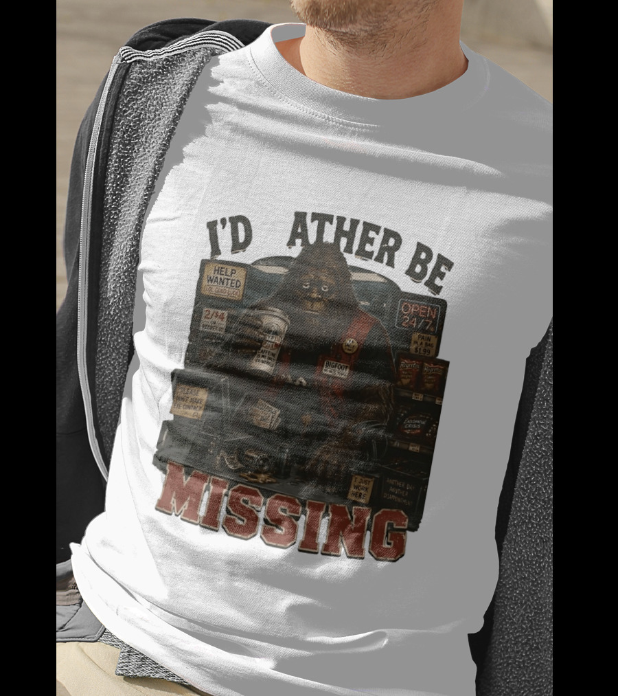 I'd Rather Be Missing Funny Bigfoot Gas Station Clerk Humor T-Shirt