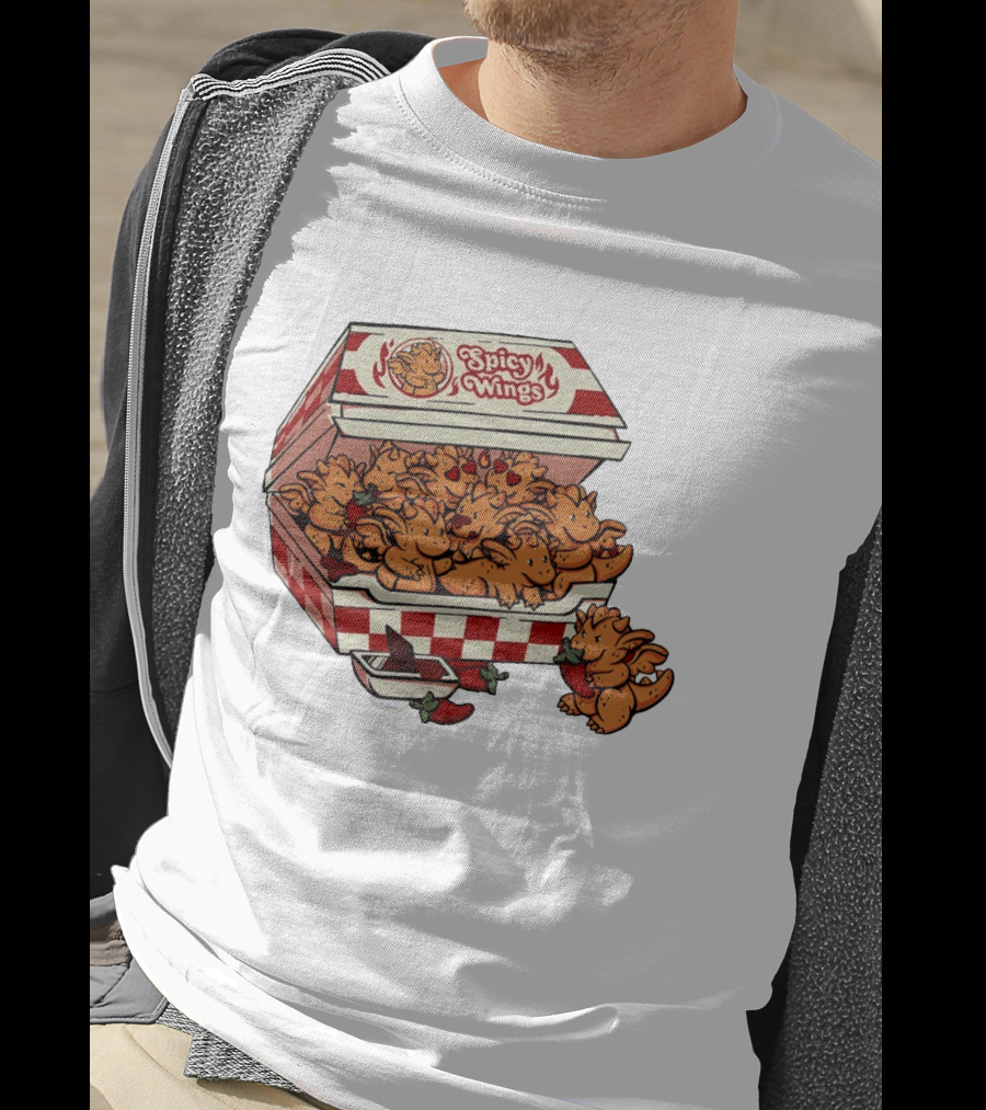 Spicy Wings Box Full Of Cute Dragons With Peppers And Hearts T-Shirt