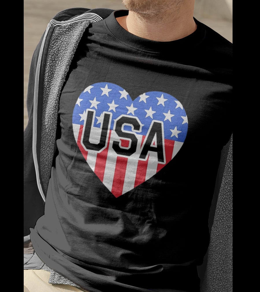 Patriotic USA Heart Shape Flag Stars And Stripes T-Shirt