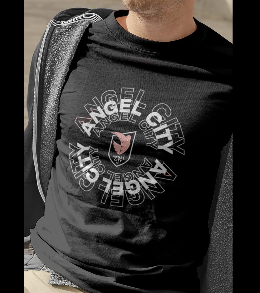 Angel City FC Circular Text Emblem Pink And White Spiral T-Shirt