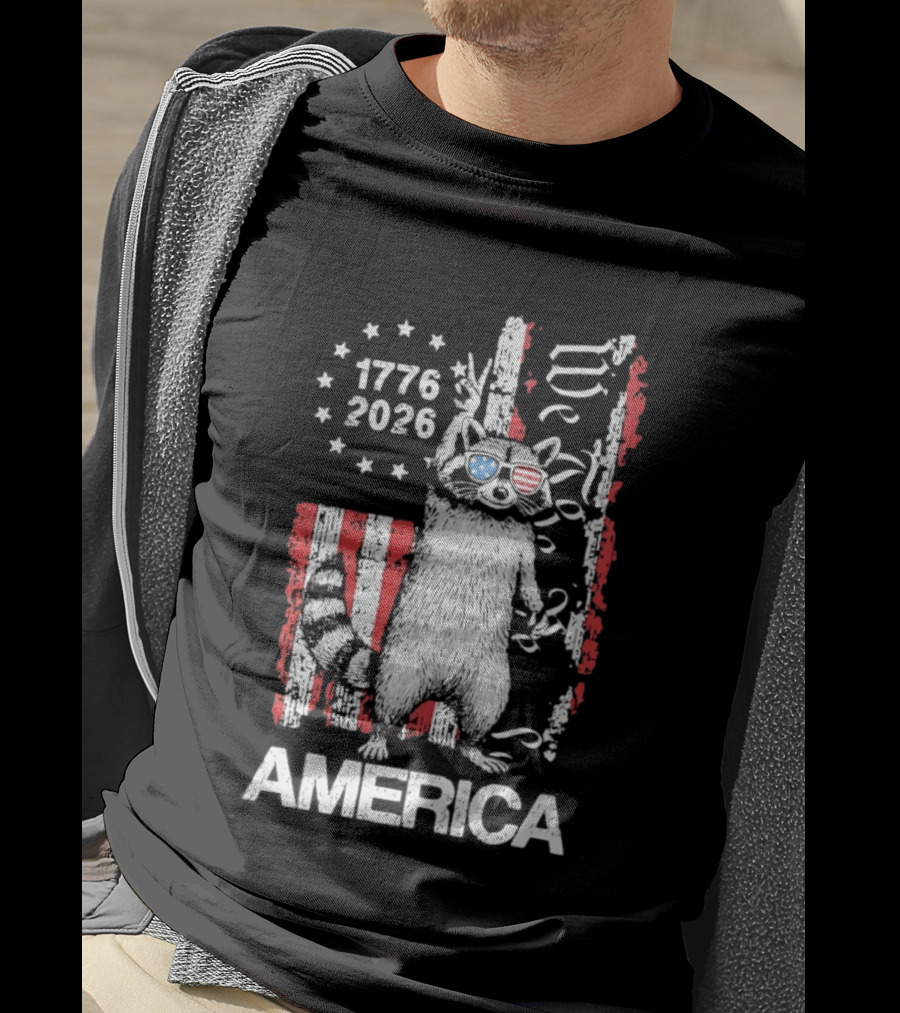 Raccoon 1776 2026 America We The People Patriotic Stars And Stripes T-Shirt