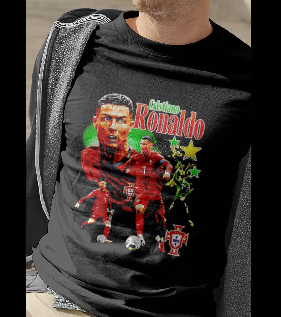 Cristiano Ronaldo Portugal Soccer Star Number 7 Iconic Footballer Illustration With Portugal T-Shirt
