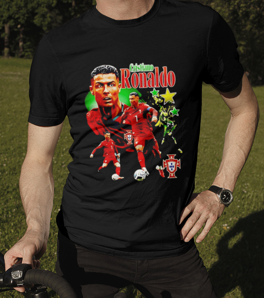 Cristiano Ronaldo Portugal Soccer Star Number 7 Iconic Footballer Illustration With Portugal T-Shirt