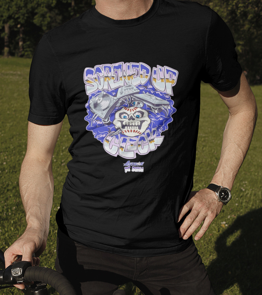 Screwed Up Click Skull DJ Houston Astros Mashup Visual T-Shirt
