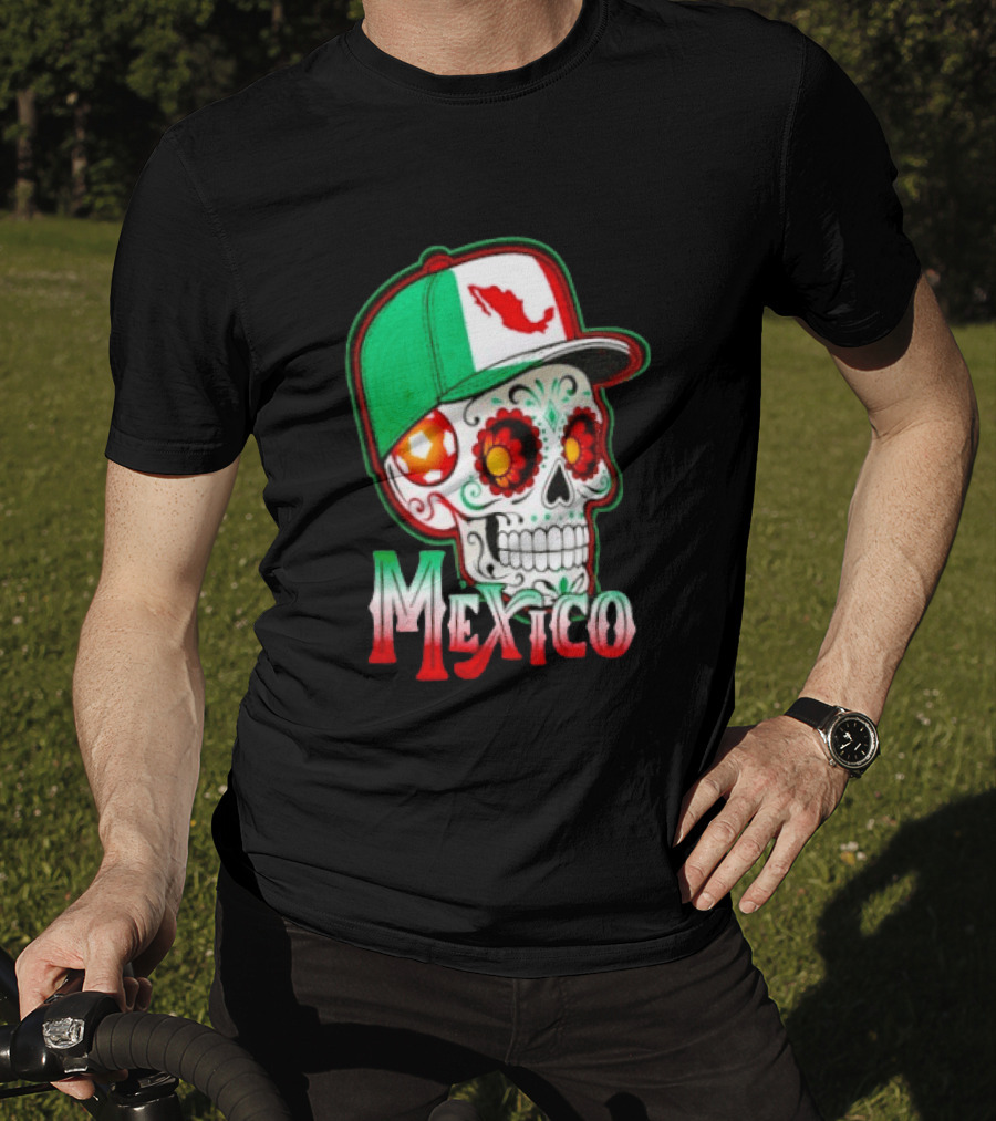 Mexico Sugar Skull Hat Map T-Shirt