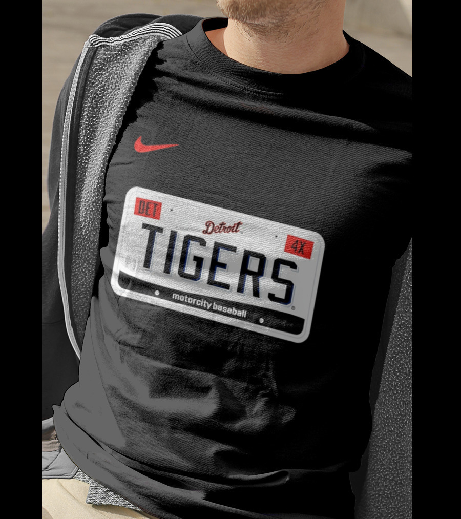 Detroit Tigers License Plate DET 4X Motorcity Baseball Nike T-Shirt