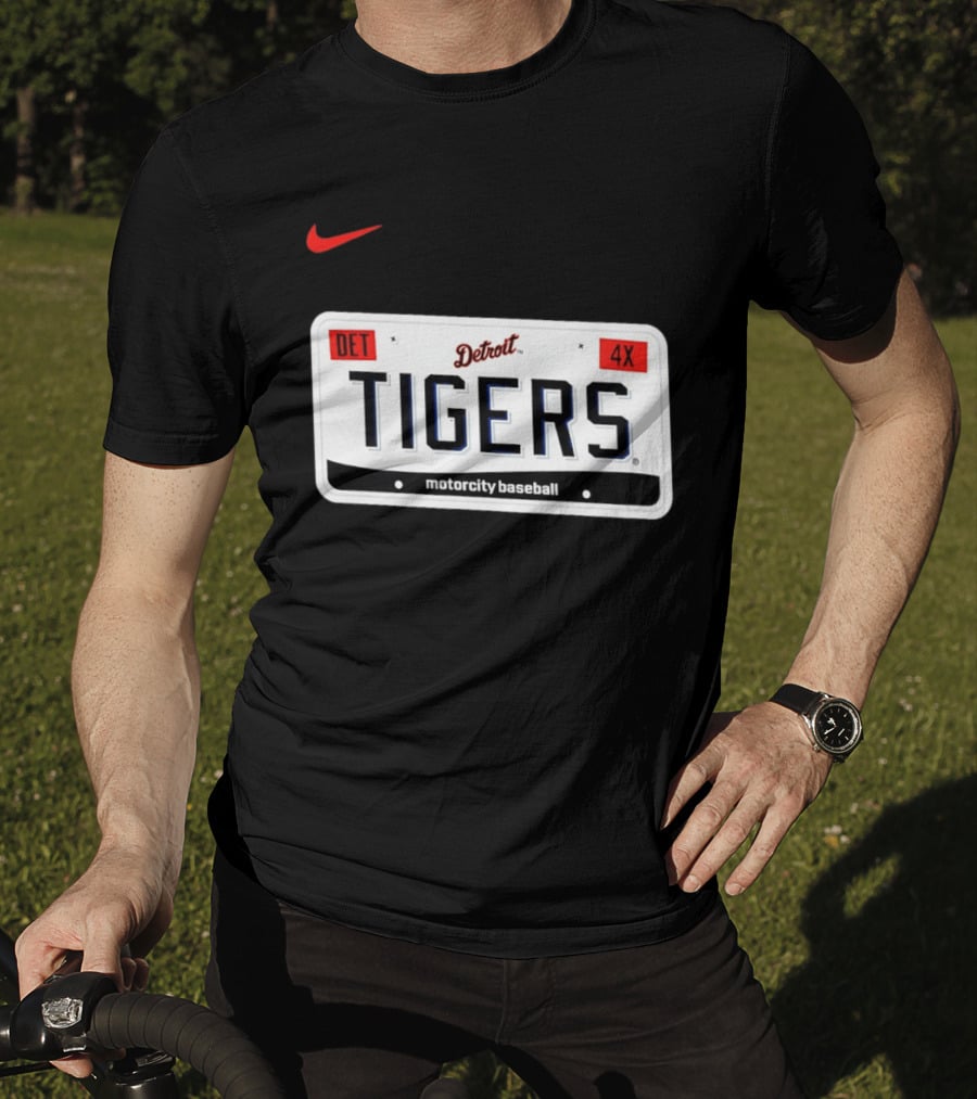 Detroit Tigers License Plate DET 4X Motorcity Baseball Nike T-Shirt