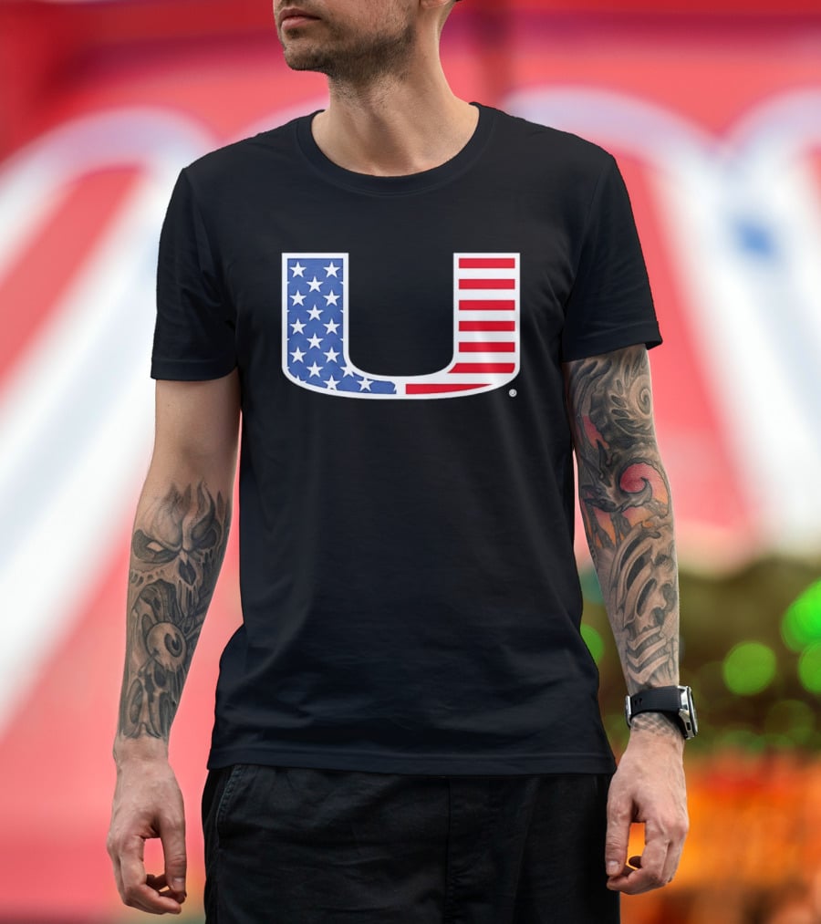 Miami Hurricanes USA Flag Stars Stripes Iconic Team T-Shirt