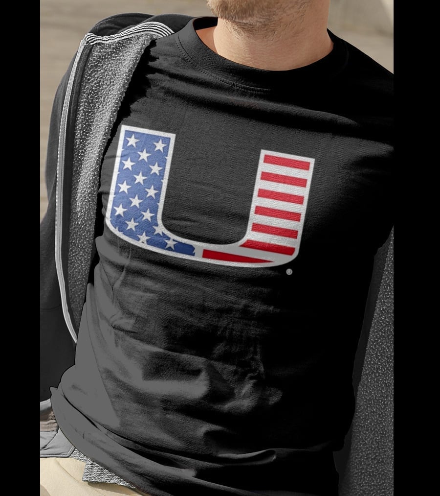 Miami Hurricanes USA Flag Stars Stripes Iconic Team T-Shirt