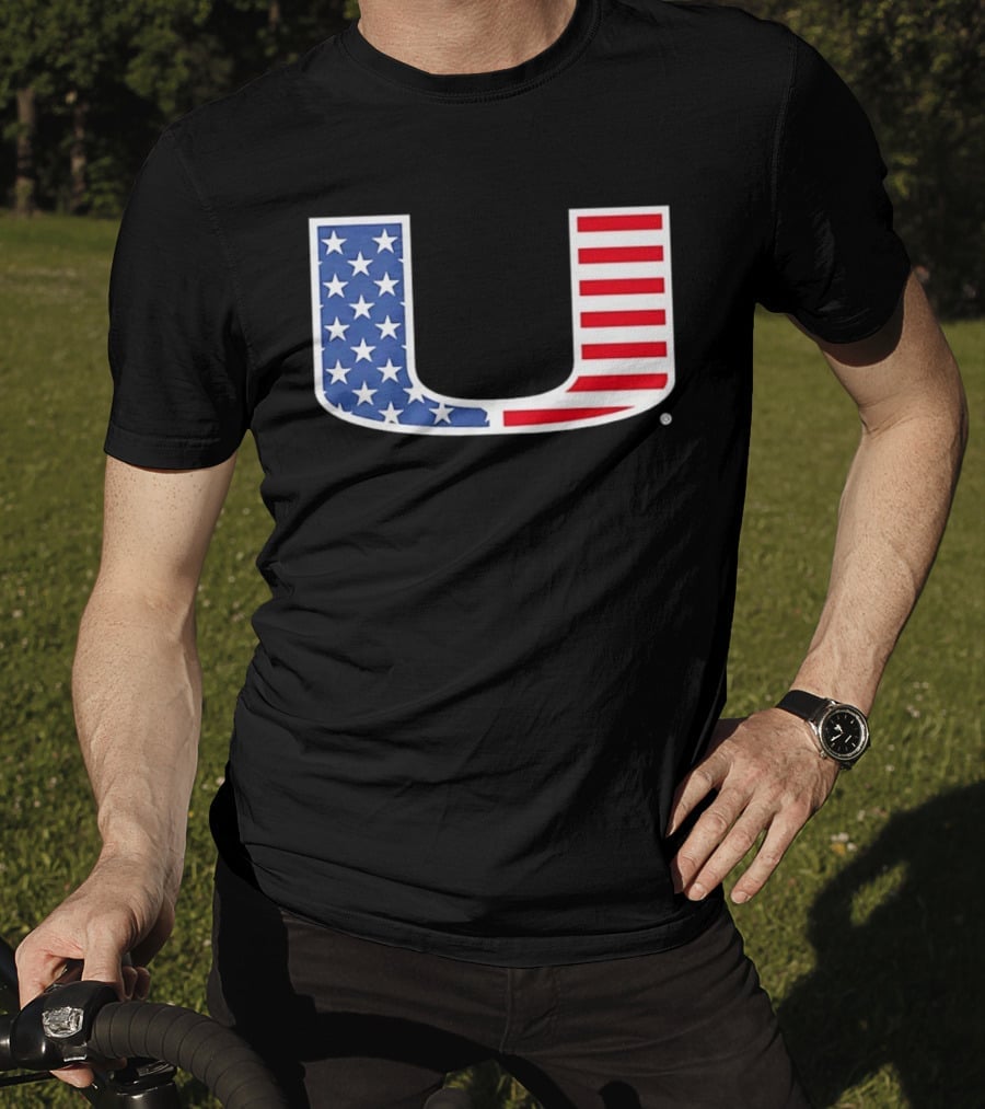 Miami Hurricanes USA Flag Stars Stripes Iconic Team T-Shirt