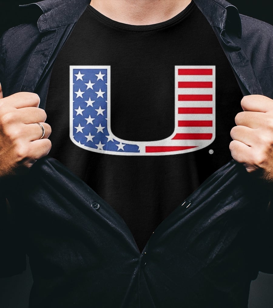 Miami Hurricanes USA Flag Stars Stripes Iconic Team T-Shirt