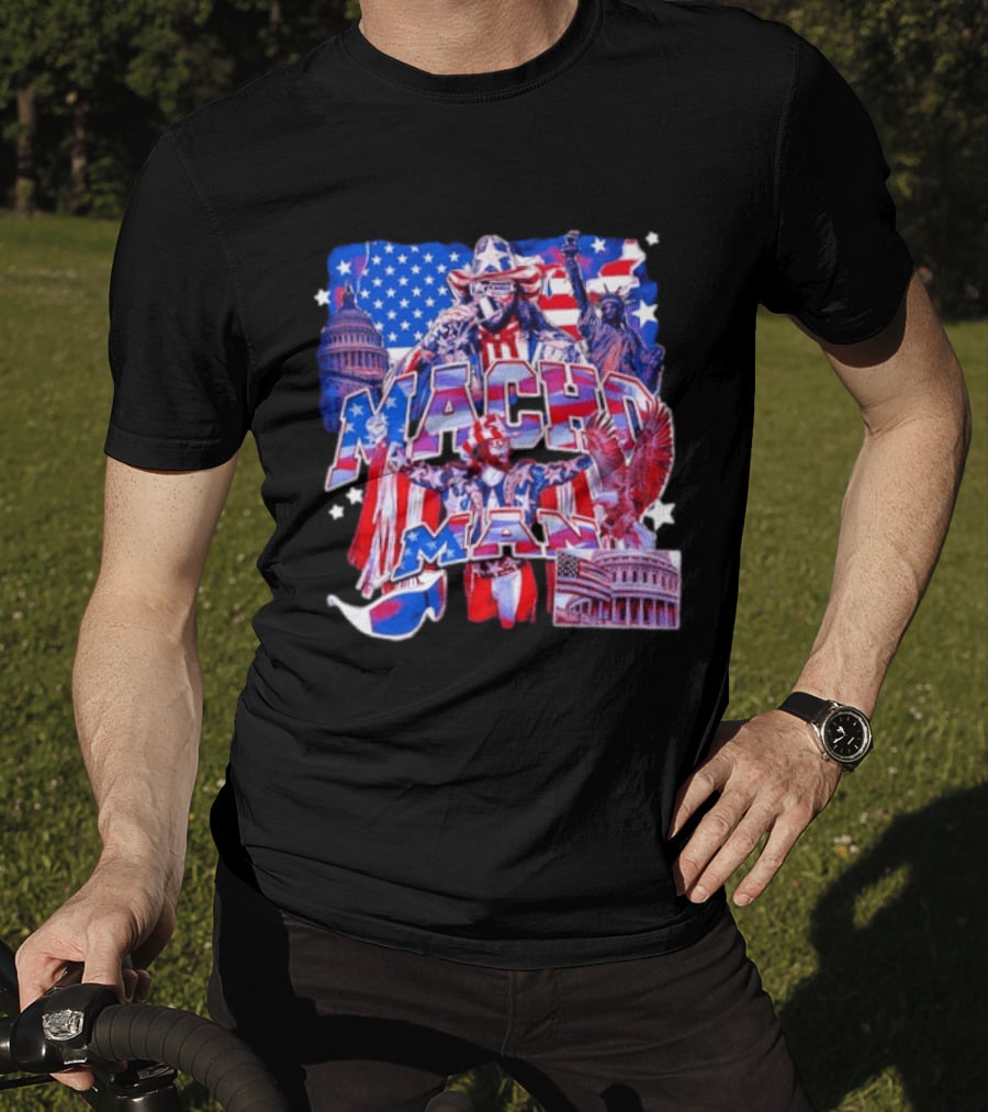 Macho Man America Independence Day Patriotic Retro USA T-Shirt