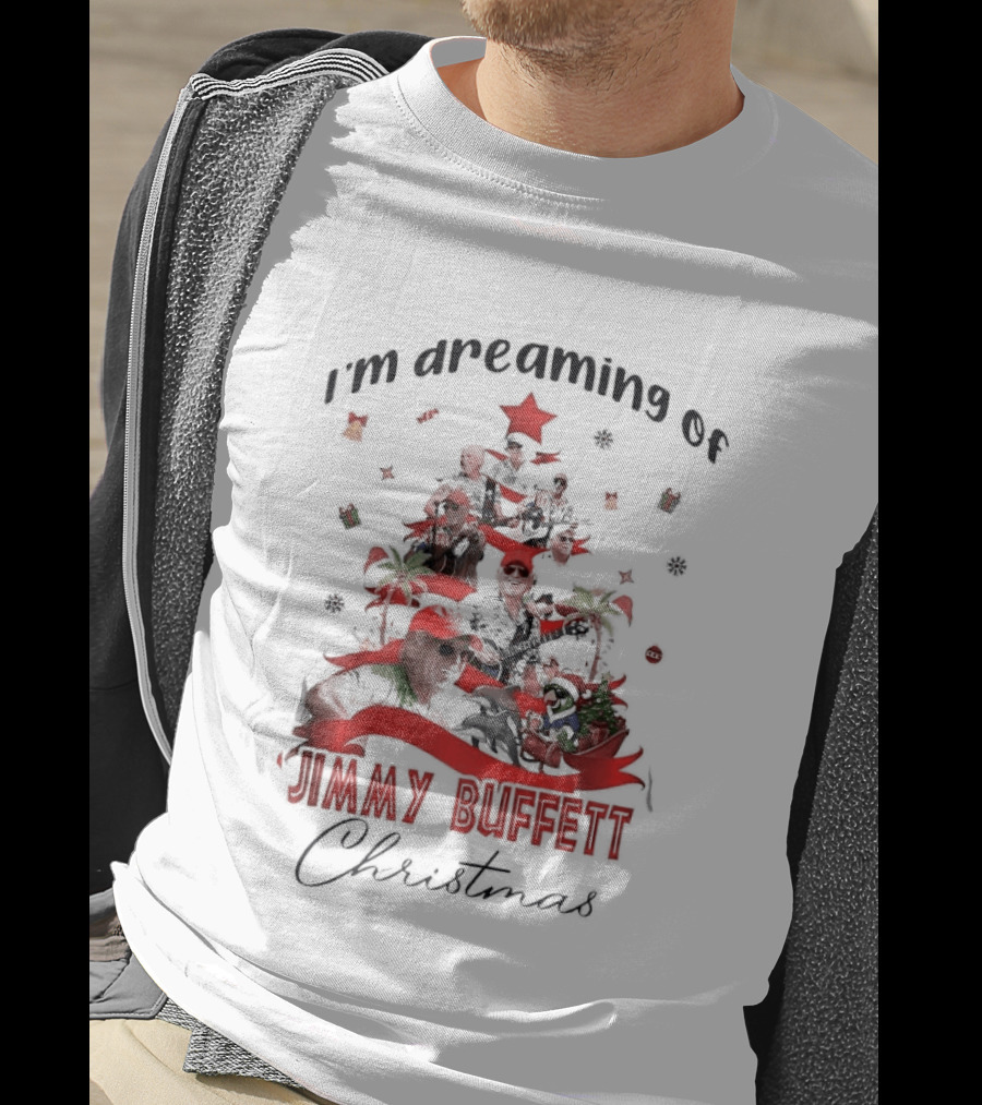 I'm Dreaming Of Jimmy Buffett Christmas Parrot Collage Tree T-Shirt