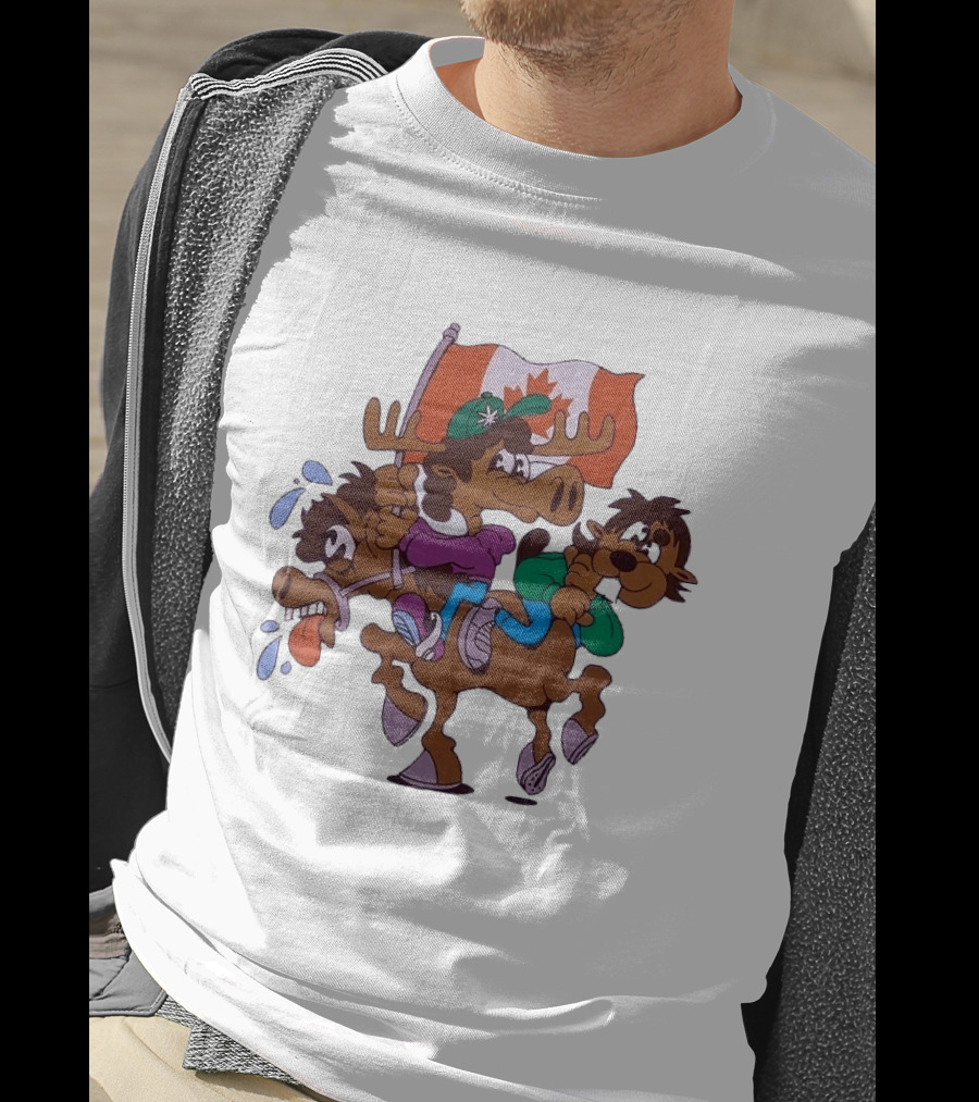 Slushy Noobz Horse Riders Cartoon Moose With Canada Flag T-Shirt