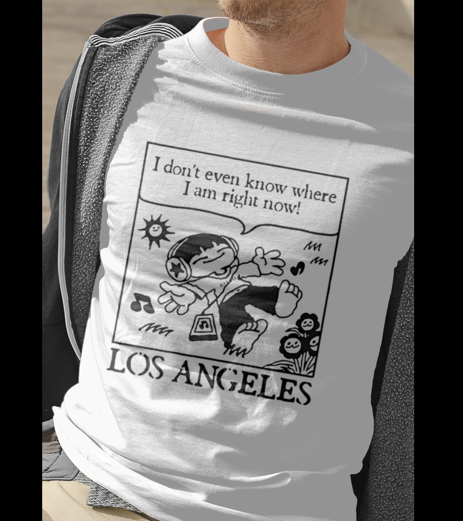 Los Angeles Cartoon Kid Floating Headphones I Don't Even Know Where I Am Right Now T-Shirt