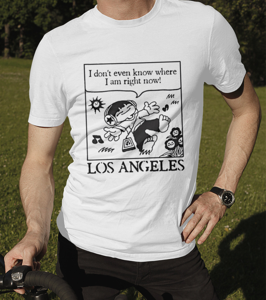 Los Angeles Cartoon Kid Floating Headphones I Don't Even Know Where I Am Right Now T-Shirt
