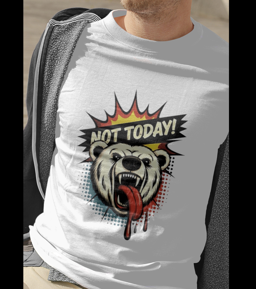 Polar Bear Roaring Not Today Comic Style Vibrant Pop Art Explosion T-Shirt