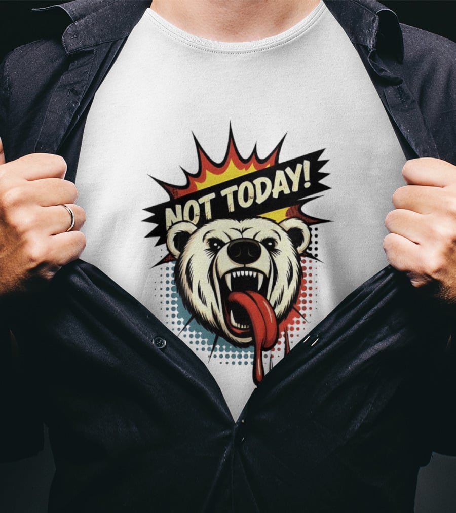 Polar Bear Roaring Not Today Comic Style Vibrant Pop Art Explosion T-Shirt