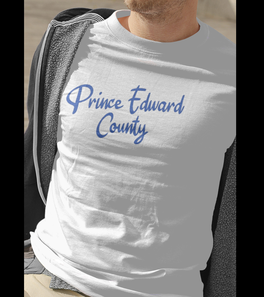 Prince Edward County Text In Blue Cursive Font T-Shirt