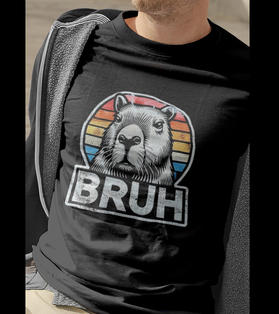 Capybara Bruh Retro Sunset Animal T-Shirt