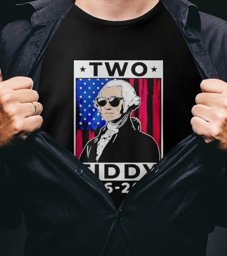 Two Fiddy George Washington 1776 2026 USA Flag Sunglasses Stars T-Shirt