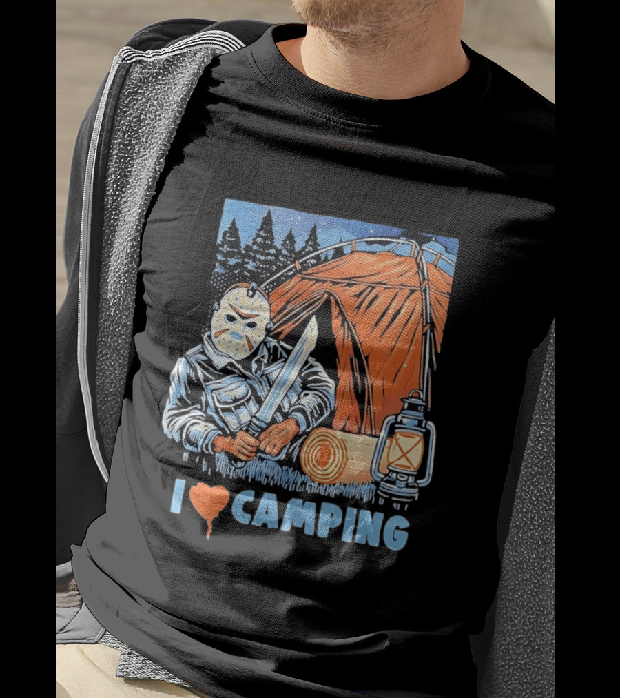 Jason Voorhees I Love Camping Knife Lantern Tent Iconic Horror T-Shirt